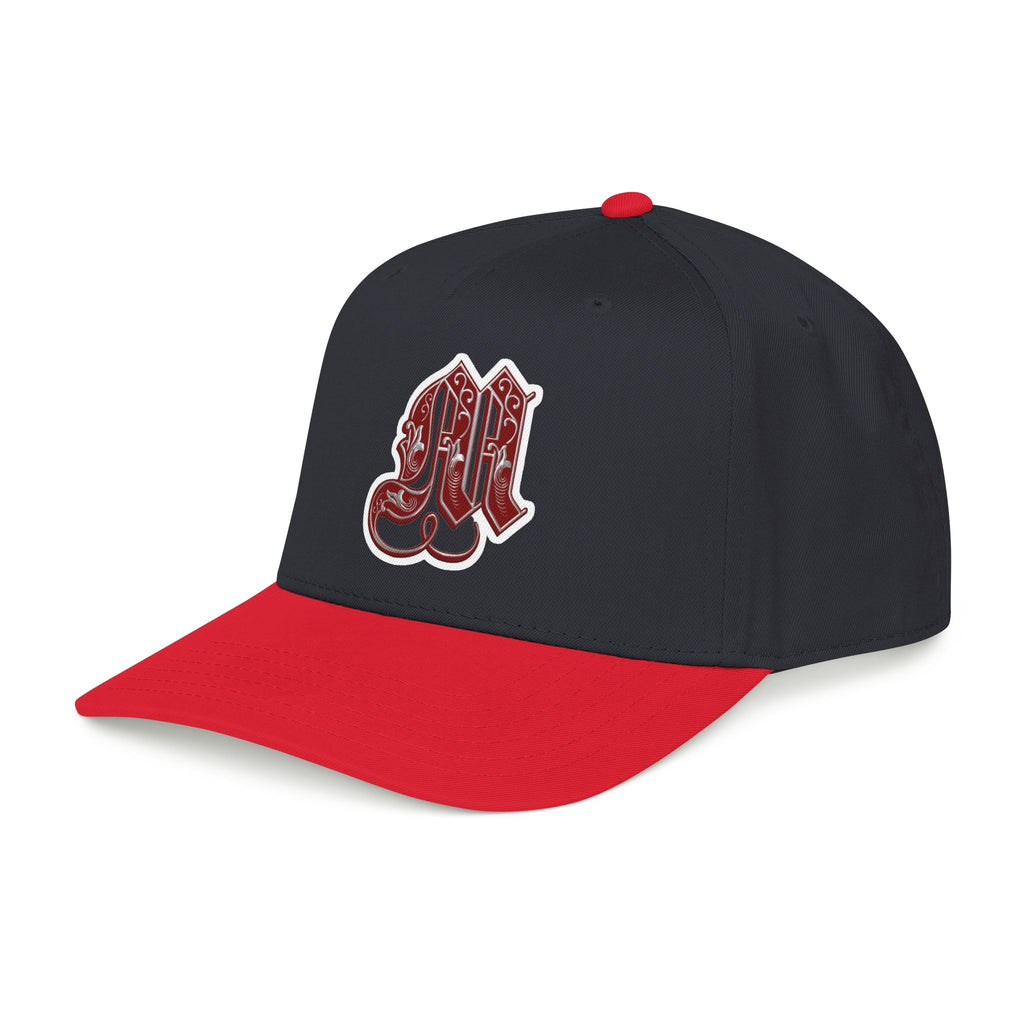Embroidered Gothic 'M' Mid Profile Baseball Cap — White & Maroon
