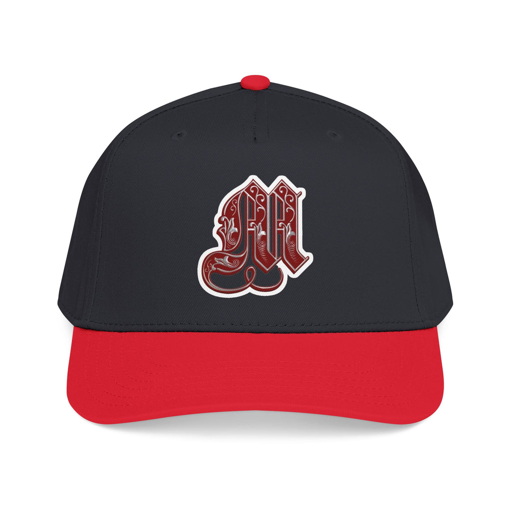 Embroidered Gothic 'M' Mid Profile Baseball Cap — White & Maroon