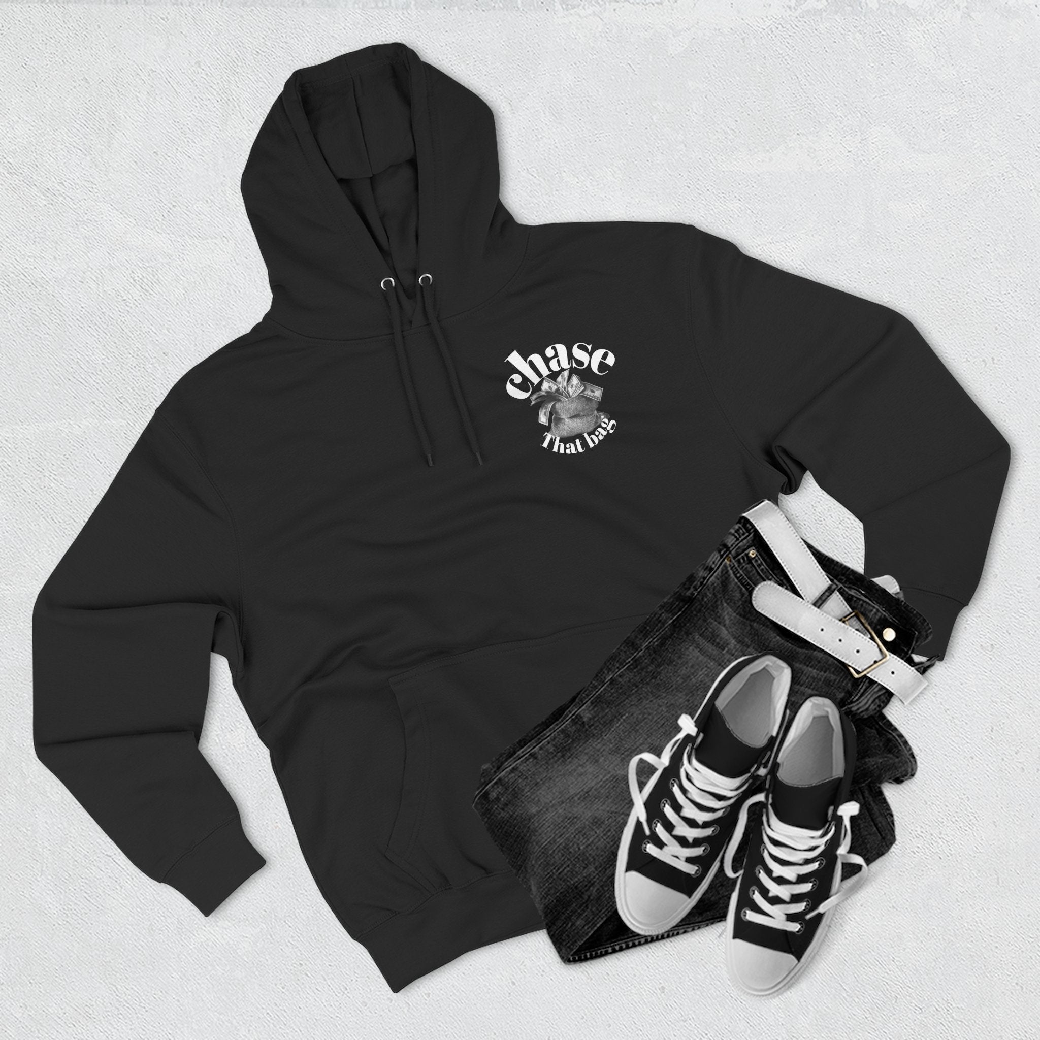Money Bag Hoodie — 'Make Money and Take the World' Graphic Fleece Pullover
