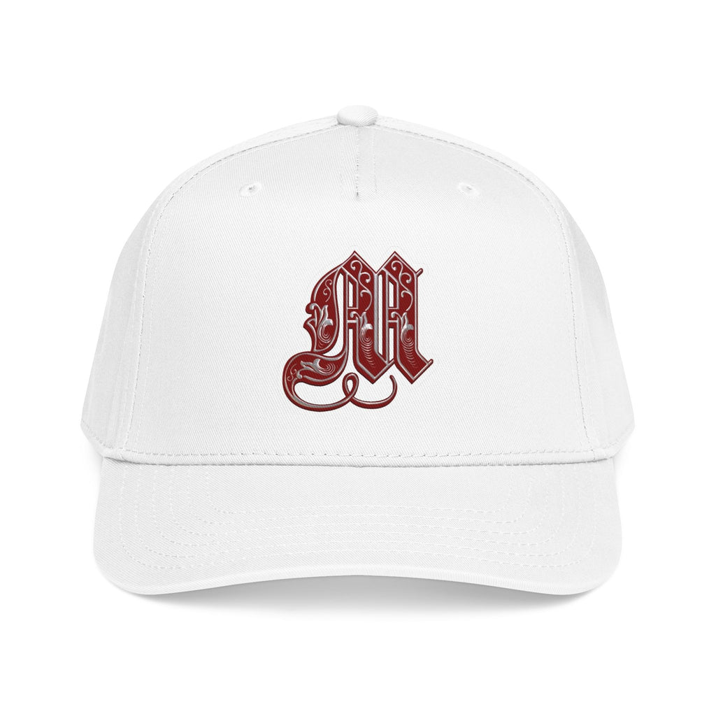 Embroidered Gothic 'M' Mid Profile Baseball Cap — White & Maroon